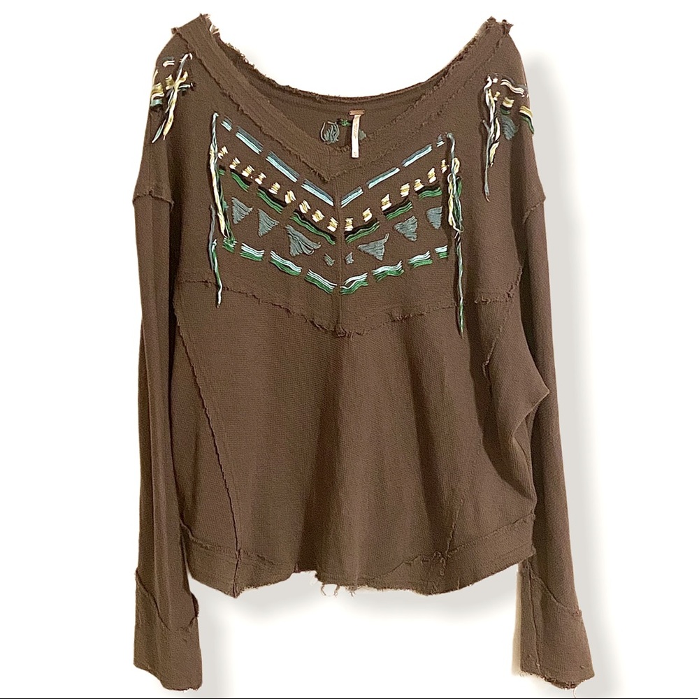 Free People Brown XS Thermal Embroidered Tunic